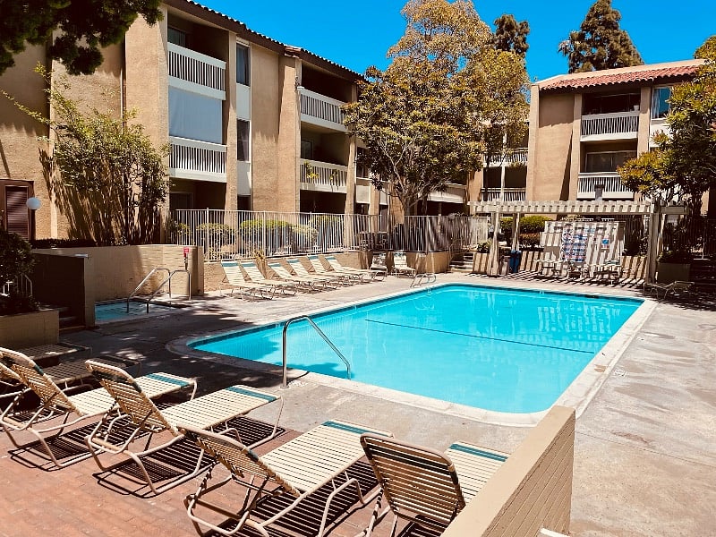 Pool and jacuzzi across from the unit