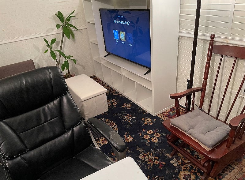 Extra patio office tv room with futon
