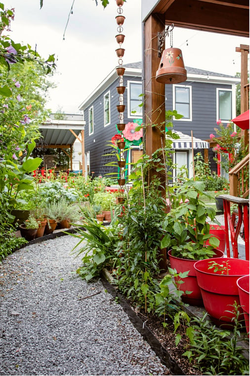 Along the path leading to your Hideaway apartment.