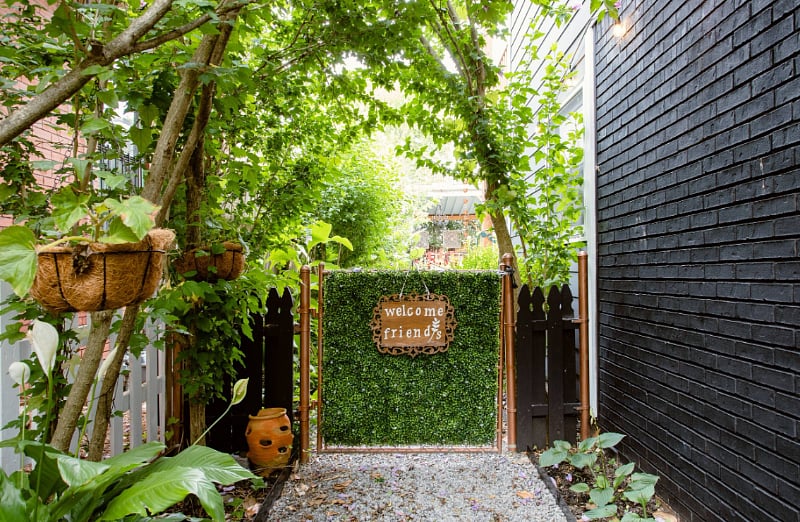 Welcome gate on the path to the what guests call our Secret Garden.