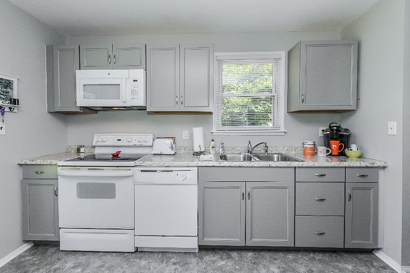 The kitchen has full-sized appliances, basic cooking utensils, and dinnerware. Washer and dryer, not pictures. 