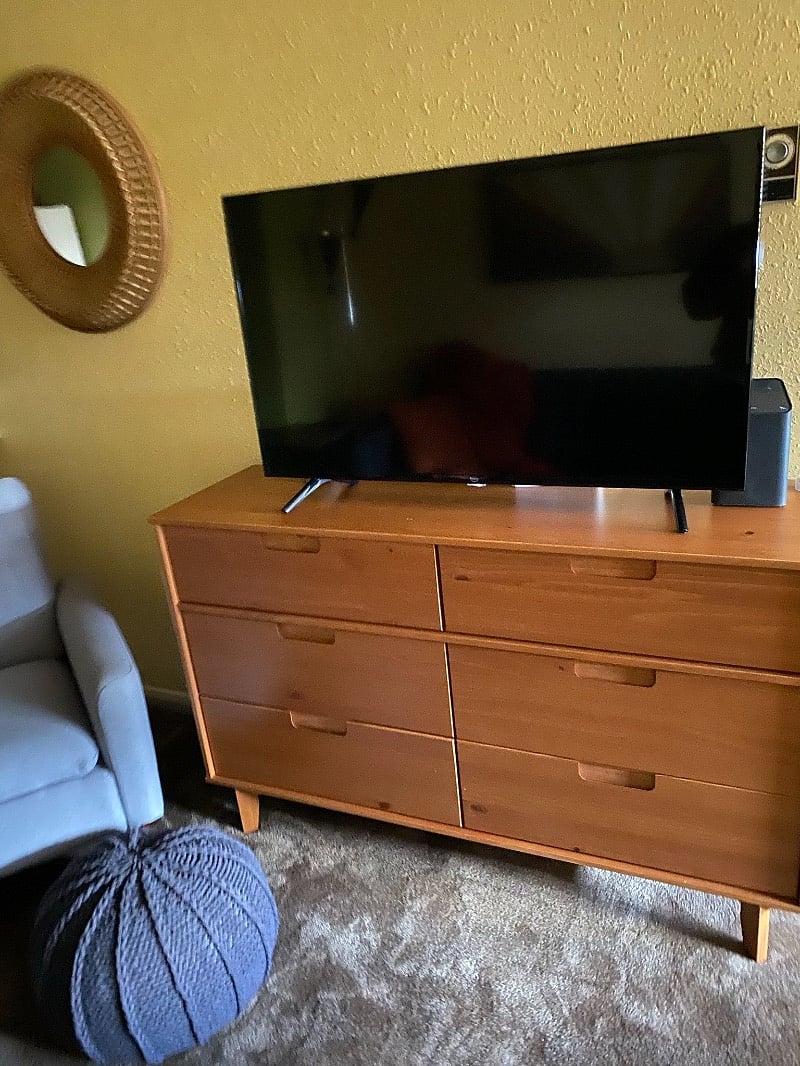Dresser doubles as the TV stand.
Amazon TV