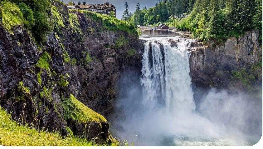 35 mile drive. Snoqualmie Falls is a 268 foot waterfall and is less than one hour away. It is one of Washington's most popular scenic attractions and is known internationally for its appearance on the television series Twin Peaks. Above the breathtaking falls is the exquisite Salish lodge, restaurant and spa. Please make reservations ahead of time.