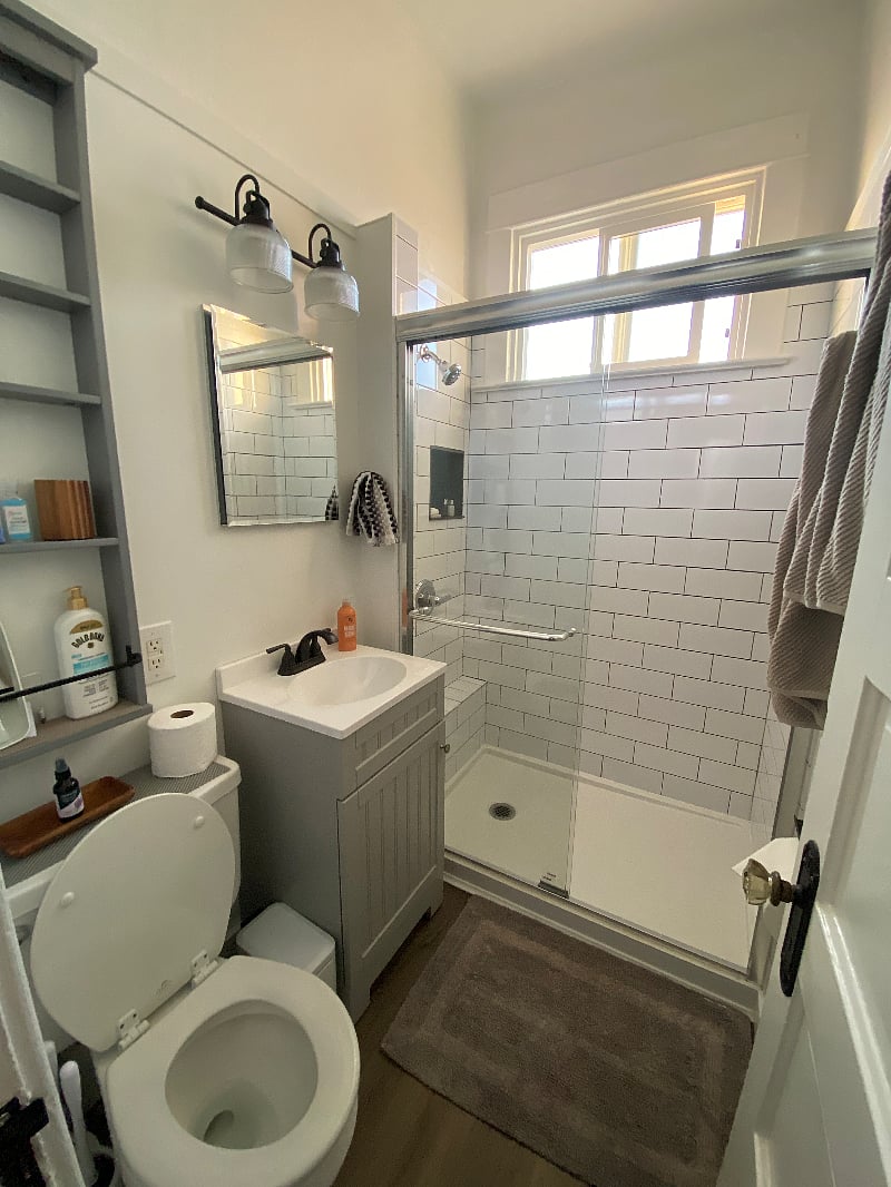 Newer remodeled bathroom, Medicine cabinet mirror for more storage