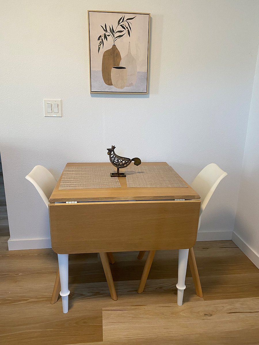 Mid century modern drop leaf dining table and chairs.