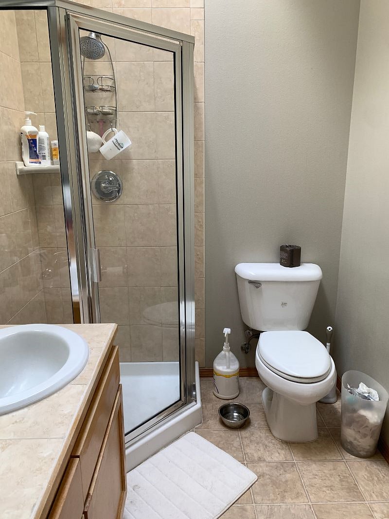 3rd floor Main bath, shower stall and toilet.