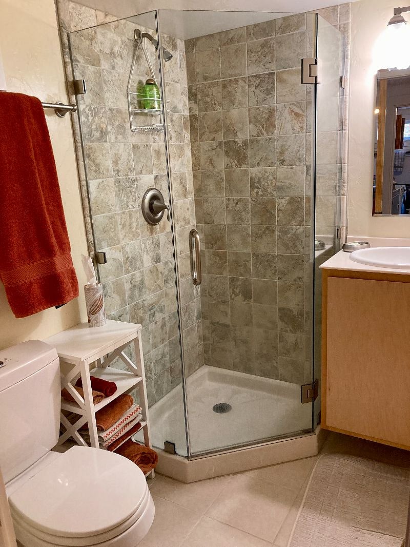 Walk in shower.
