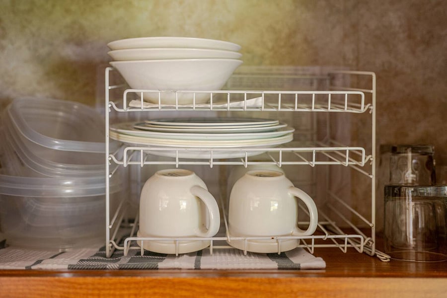 The trailer is equiped with silverware, dishware, and glassware.