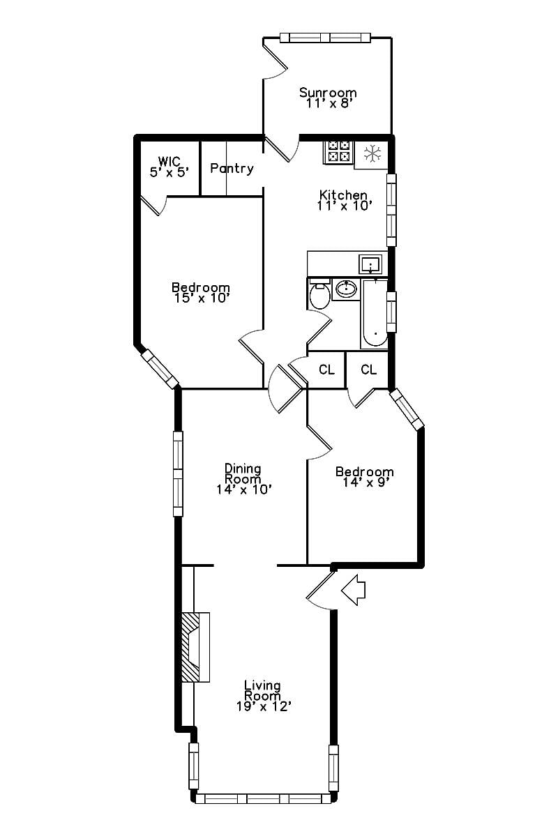 Full unit floor plan. Dedicated laundry is provided in the building.