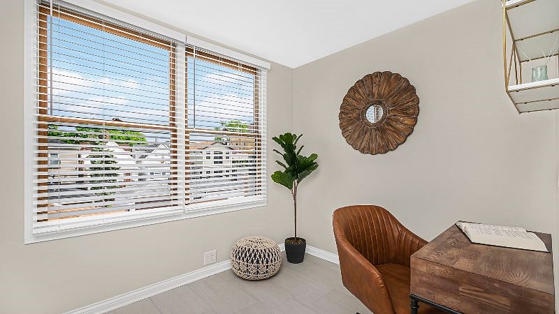 The sun-filled office is a great space to catch up on work or unwind at the end of your day.