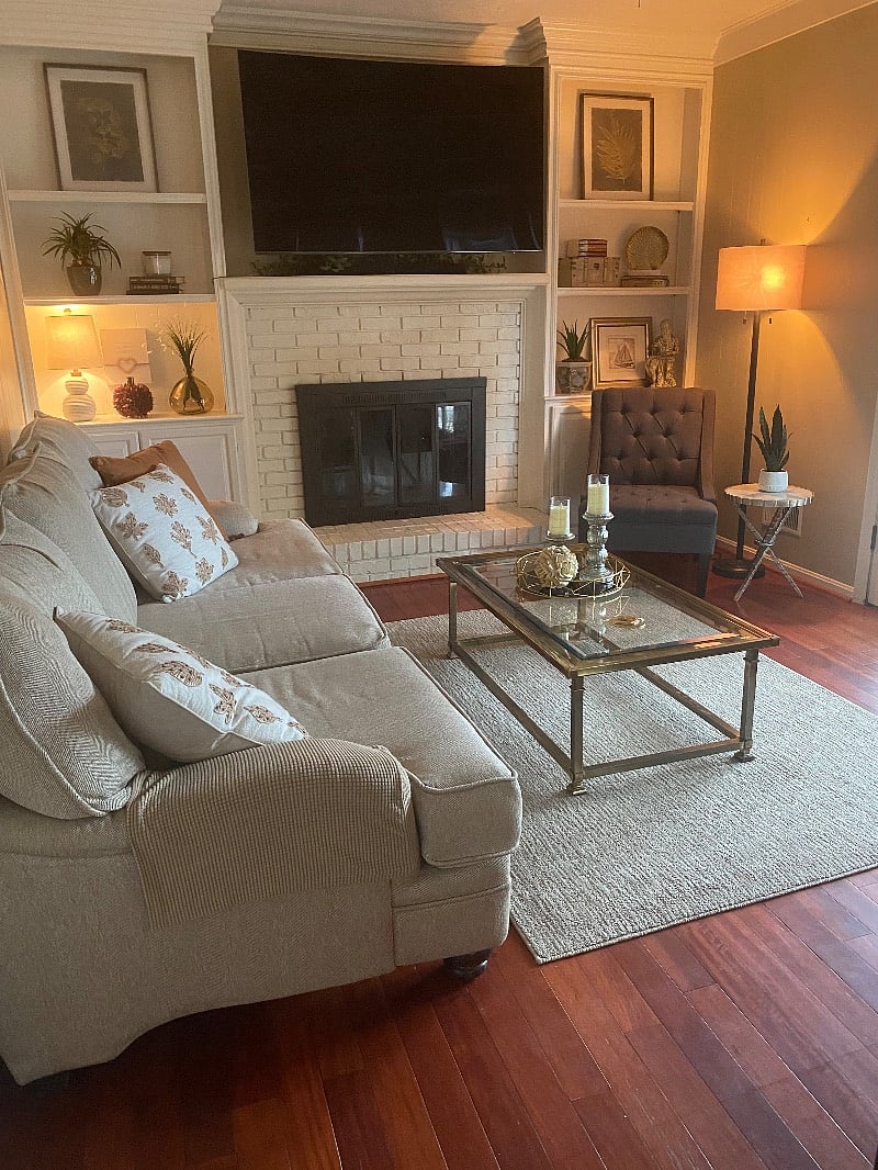 Family Room with working wood burning fireplace.