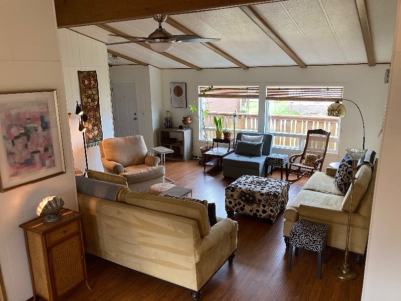 Amazing natural light, vaulted ceilings, 1200 sq. feet of living space make the house feel very large and open. Plenty of room for work-from-home couples.