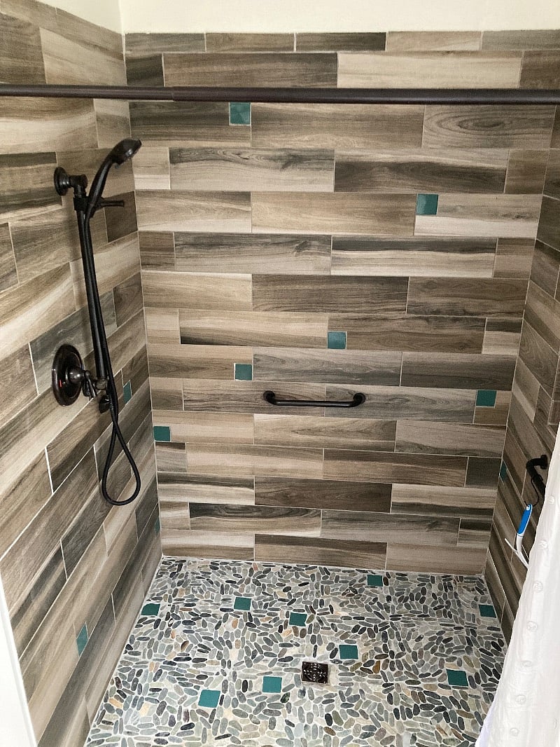 Spacious walk-in shower.