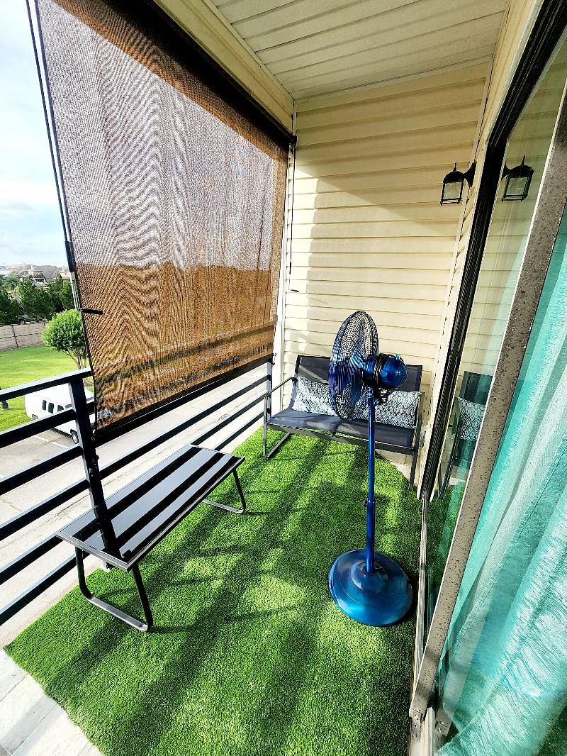 Patio seats 3. Sun screens for comfort.