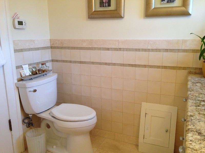 Master bathroom, completely tiled.