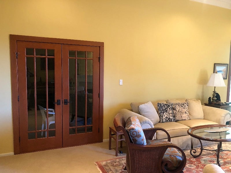 living room with cathedral ceiling