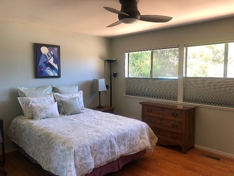 Double window with bottom up top down shades