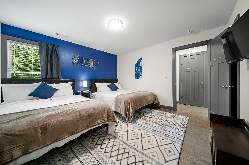 This is the bedroom in the unit. Only one queen bed is in this room now. There is in room access to the bathroom in the unit.
