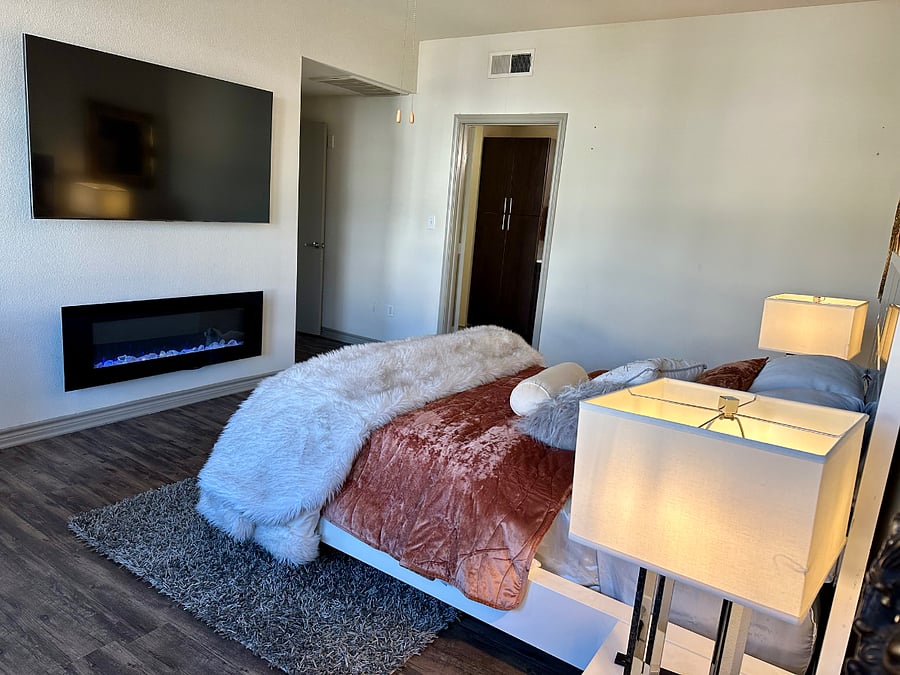 Your own fireplace and 65 inch smart TV