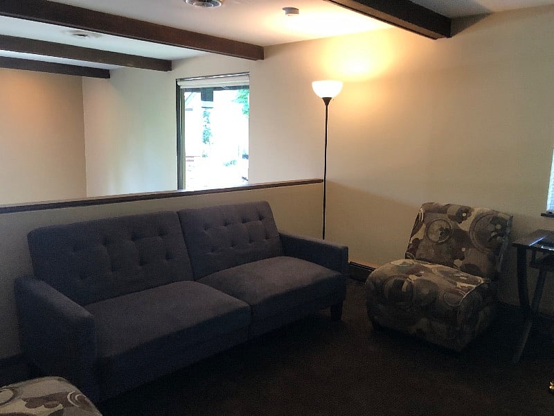 up loft with futon/overlooking living room