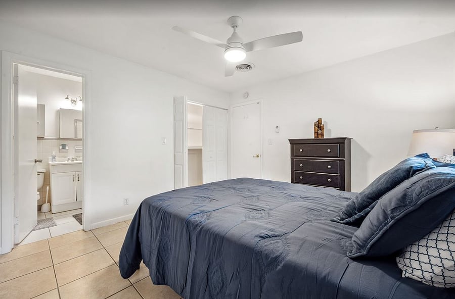 Master Bedroom off Living Room with Large Closet and Private en suite full bath. 
