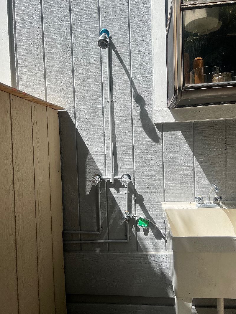 Hot and cold outside shower