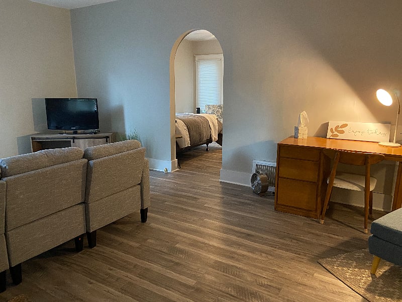 Living Room looking into bedroom area