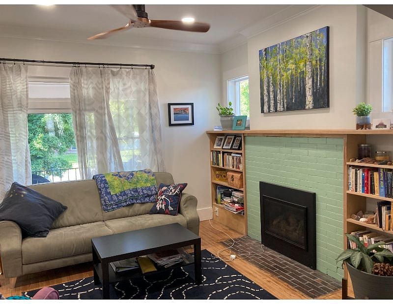 living room with gas fireplace