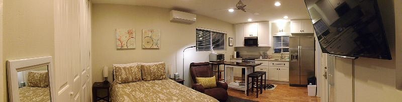 Panoramic view of the studio.  It looks on a smaller side in this picture.  I hope you come to see it yourself!