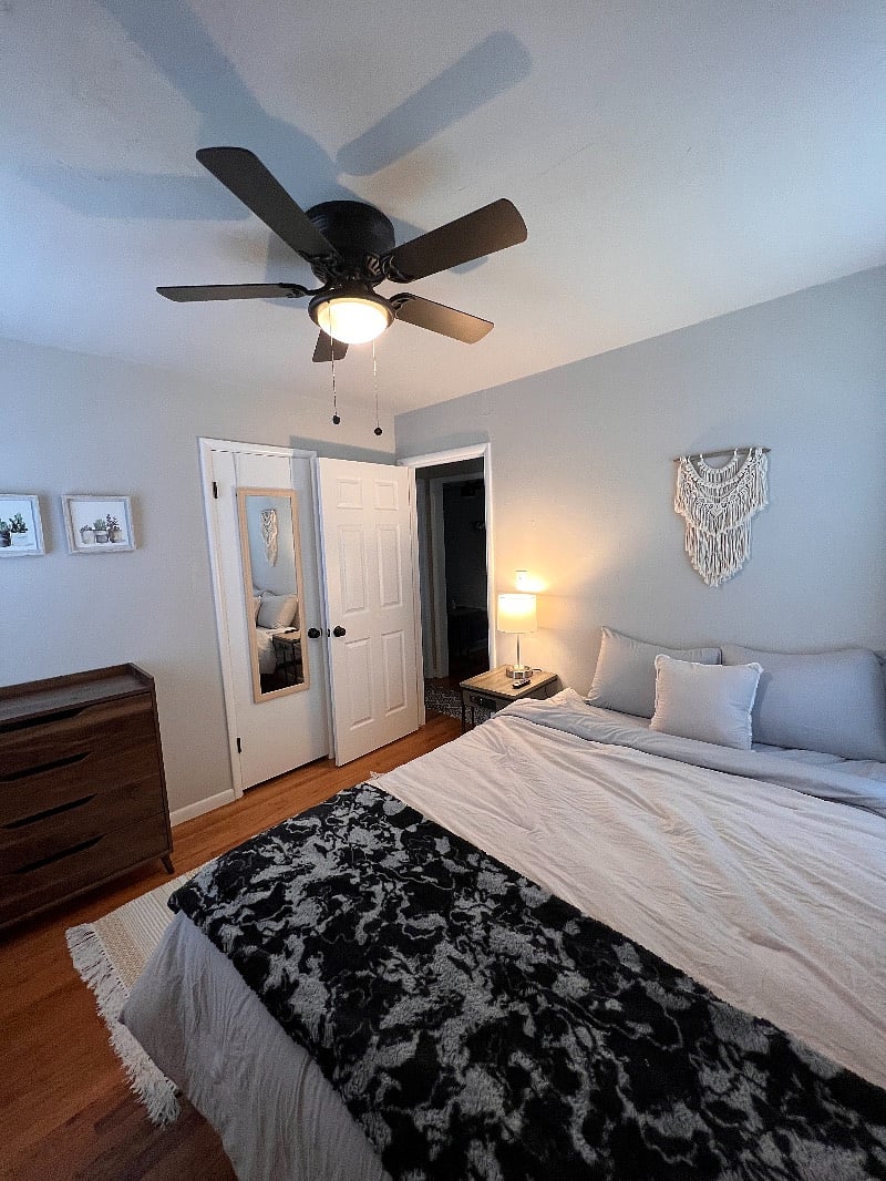 Queen Bedroom with dresser and closet.