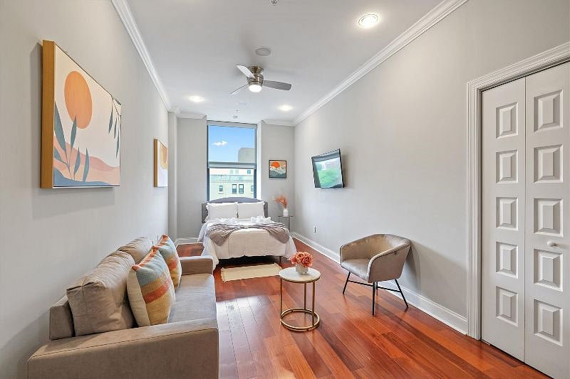 This serene and spacious bedroom offers a perfect retreat, with soft textures, calming tones, and an airy layout that invites rest and relaxation. Designed with both comfort and style in mind, its a peaceful escape from the everyday.