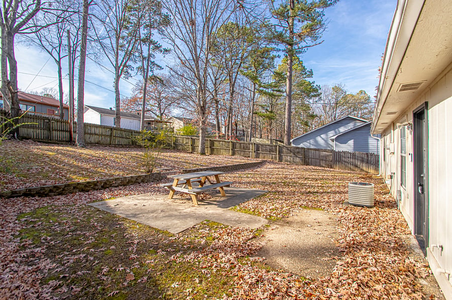 Backyard patio with picnic table
