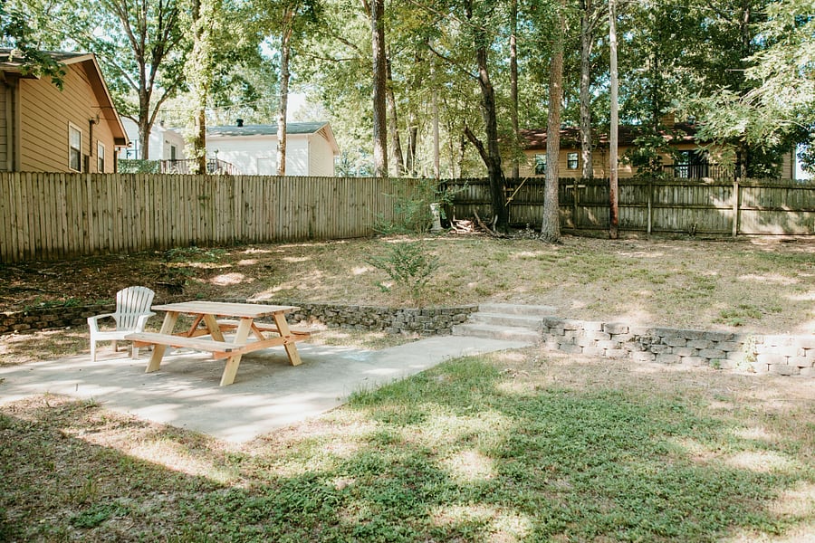 Backyard patio with picnic table