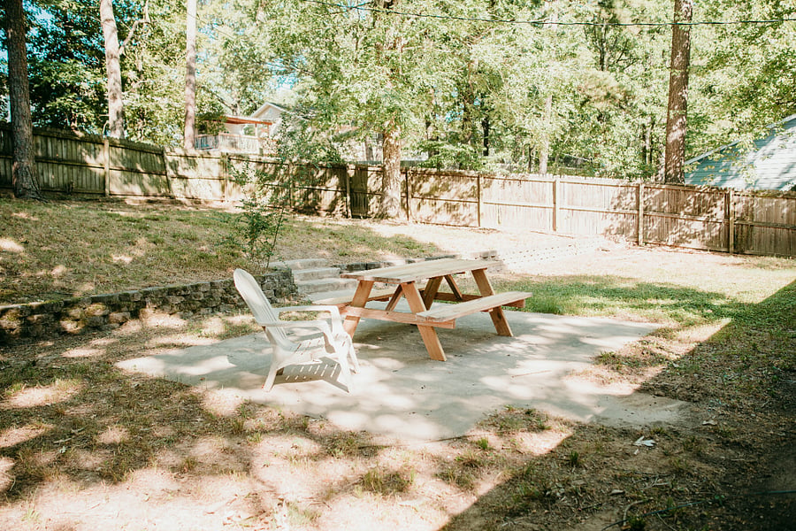 Backyard patio with picnic table