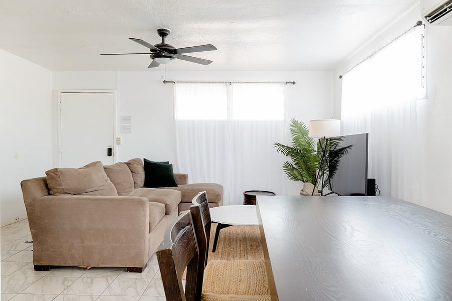 Gather around your cozy living room equipped with high powered air conditioning.