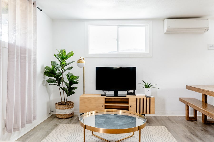 Gather around your cozy living room equipped with high powered air conditioning.
