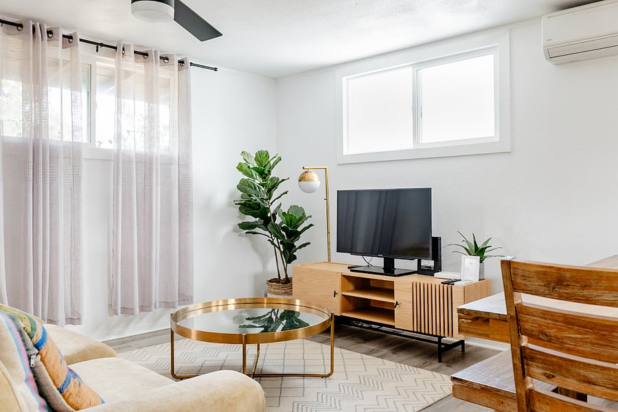 Gather around your cozy living room equipped with high powered air conditioning.