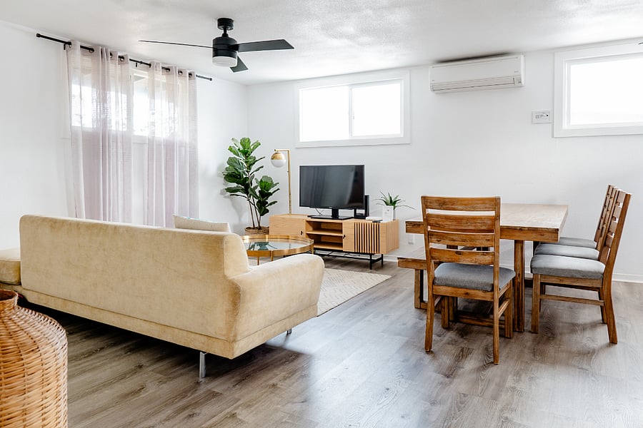 Gather around your cozy living room equipped with high powered air conditioning.