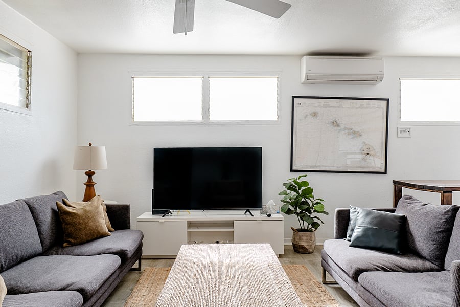 Gather around your cozy living room equipped with high powered air conditioning.