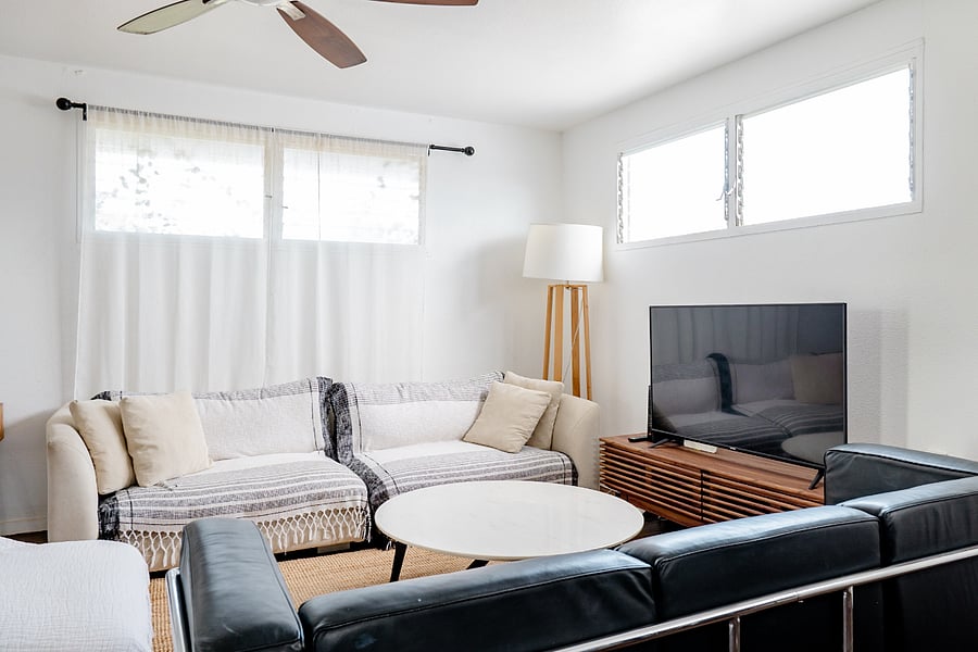 Gather around your cozy living room equipped with high powered air conditioning.