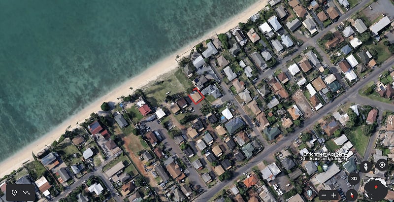 The beach bungalow is highlighted in red