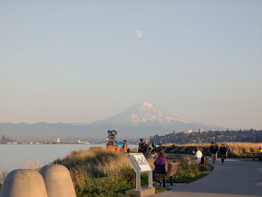 Walk down the hill to enjoy the waterfront and Mount Rainier.