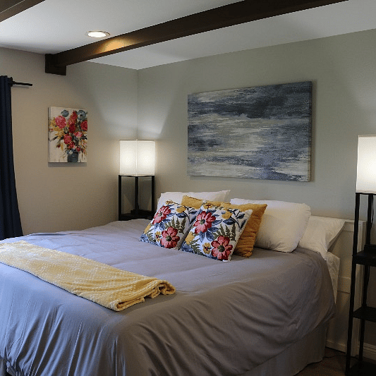 King size bed, nightstand have USB ports. 