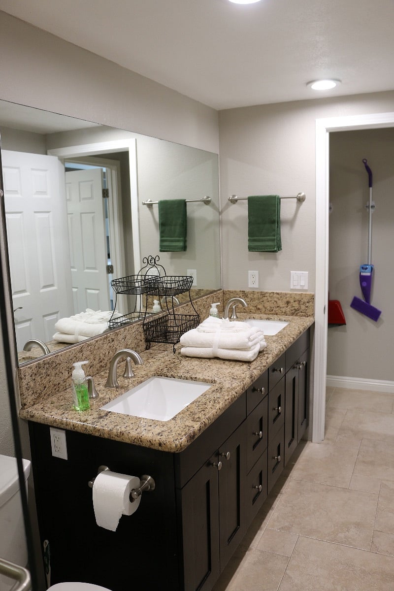 Bathroom comes with cleaning supplies, hairdryer, and 2 sets of towels. 