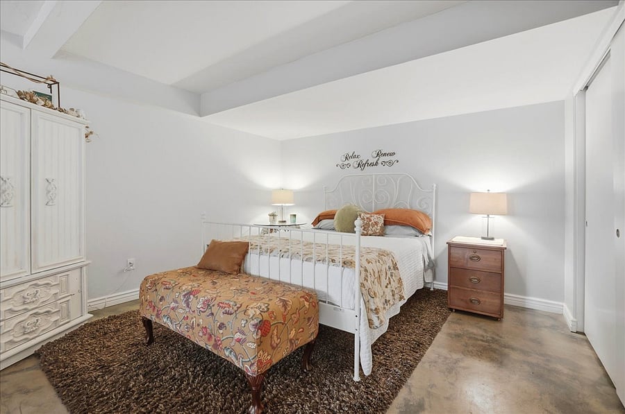 Fabulous Queen bed with lots of pillows and bed linens. Lots of closet space and a TV in the Armoire for evening TV watching! Small area for Desk work.
Roll in hotel type bed available if needed.