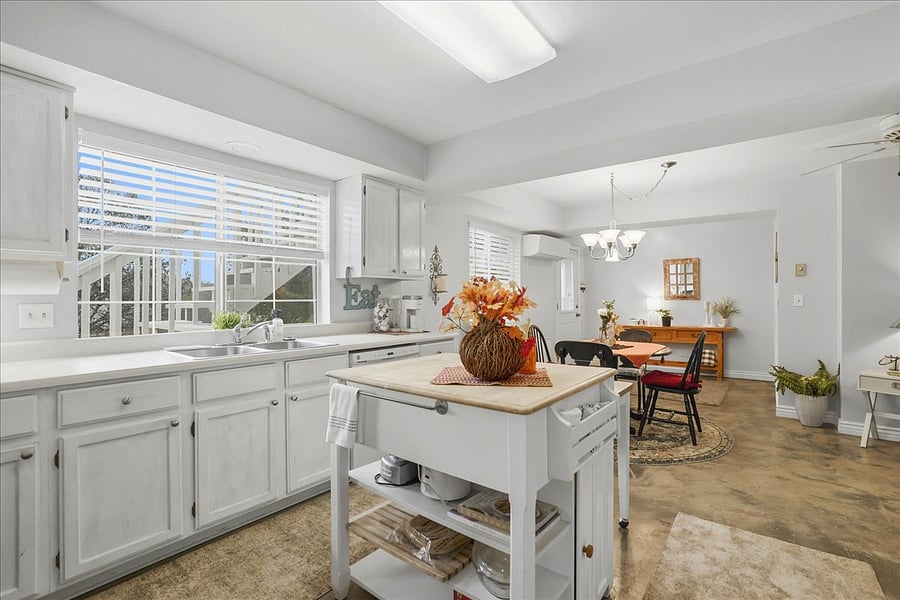 Cutting board island is perfect for Meal Prep! Light & bright setting!