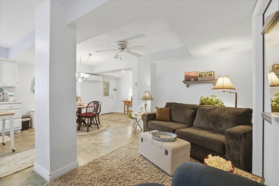 The wall mini-split A/C & Heating unit keeps the space perfectly controlled in cool and heat! The unit is cool as it's built into the hillside - so don't always need A/C on! Also a small wall heater in the bedroom if needed... but it's rarely used!