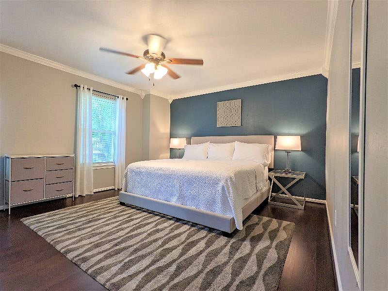 Guest Room #1: King bed w/ platform bedframe 
