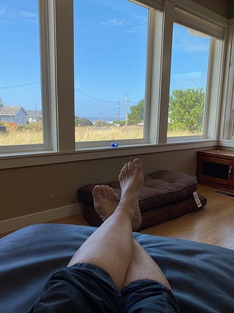 Relaxing, viewing the ocean on the comfy sofa