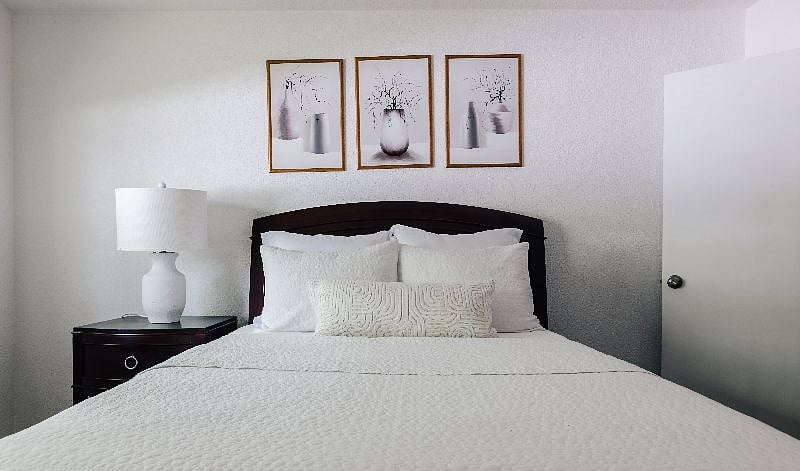 Master bedroom has a queen bed, brand new hybrid medium firm mattress, comfortable bedding and linens, two closets and a dresser for your storage.